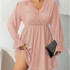 Plus surplice neck flounce sleeve dress